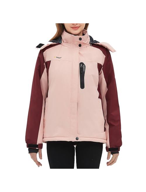 Kugnala Womens Waterproof Winter Jacket Skiing Warm Fleece Snow Coat Hooded Windproof Raincoat S-3XL