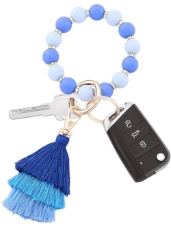 Donouzair Silicone Bead Keychain Bracelet,Key Ring Bracelet Wristlet Keychain for Women with Tassel(Coffee)