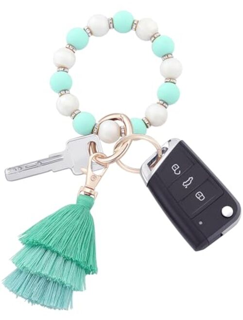 Donouzair Silicone Bead Keychain Bracelet,Key Ring Bracelet Wristlet Keychain for Women with Tassel(Coffee)