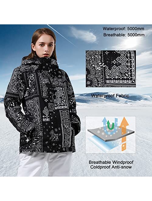 GSOU SNOW Women Ski Jacket Snowboard Coat Insulated Snow Pullover Hooded Warm Waterproof Windproof for Outdoor Sports