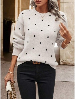 SHEIN LUNE Polka Dot Pattern Drop Shoulder Sweater