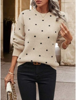 SHEIN LUNE Polka Dot Pattern Drop Shoulder Sweater