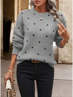SHEIN LUNE Polka Dot Pattern Drop Shoulder Sweater