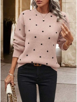 SHEIN LUNE Polka Dot Pattern Drop Shoulder Sweater