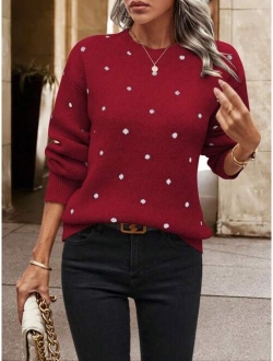 SHEIN LUNE Polka Dot Pattern Drop Shoulder Sweater