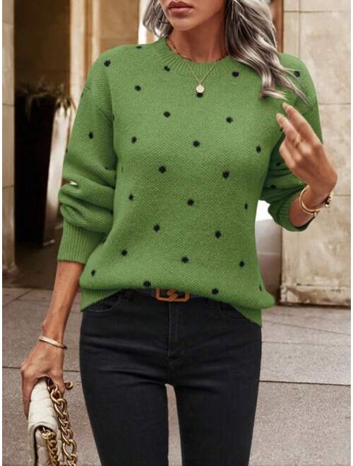 SHEIN LUNE Polka Dot Pattern Drop Shoulder Sweater