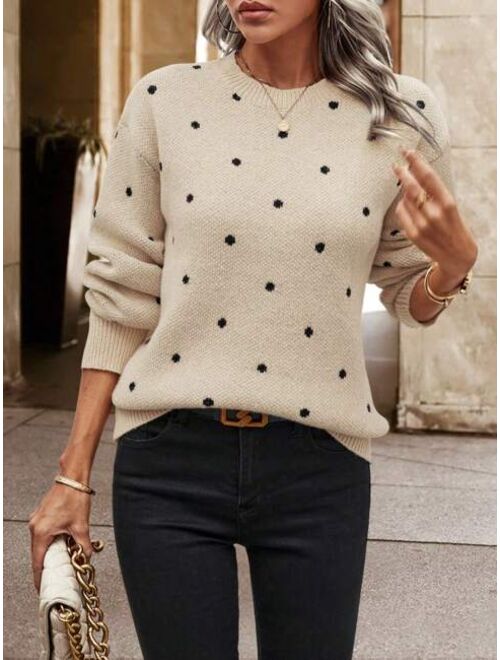 SHEIN LUNE Polka Dot Pattern Drop Shoulder Sweater