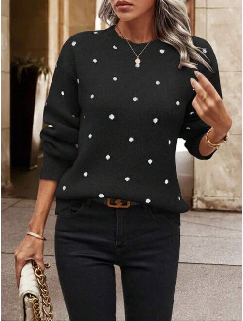 SHEIN LUNE Polka Dot Pattern Drop Shoulder Sweater