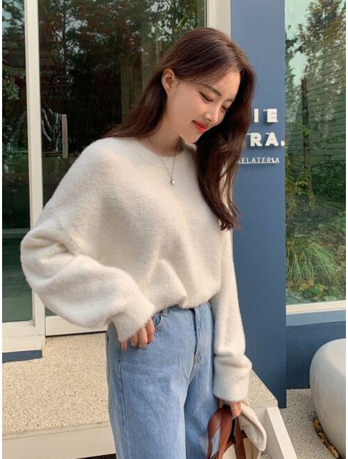 DAZY Drop Shoulder Fluffy Knit Sweater