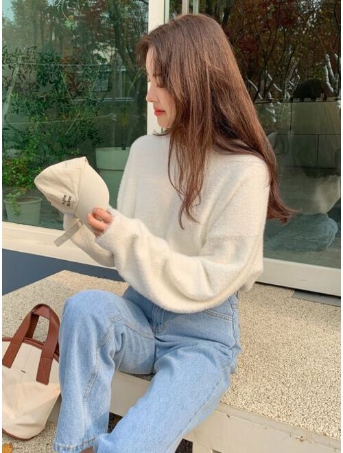 DAZY Drop Shoulder Fluffy Knit Sweater