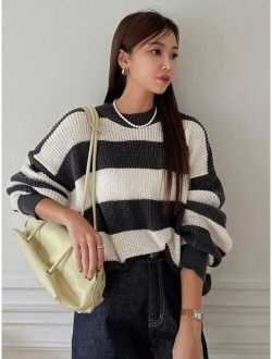 Striped Pattern Drop Shoulder Sweater