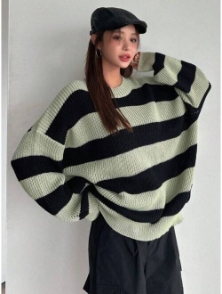 Striped Pattern Drop Shoulder Sweater