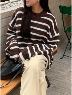 Striped Pattern Drop Shoulder Sweater