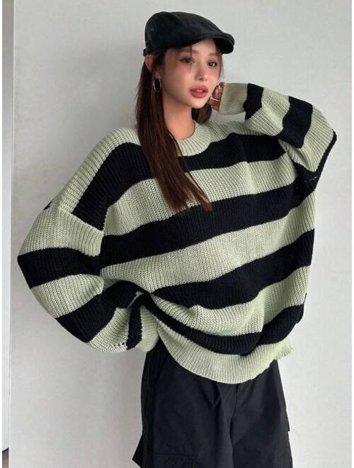 DAZY Striped Pattern Drop Shoulder Sweater