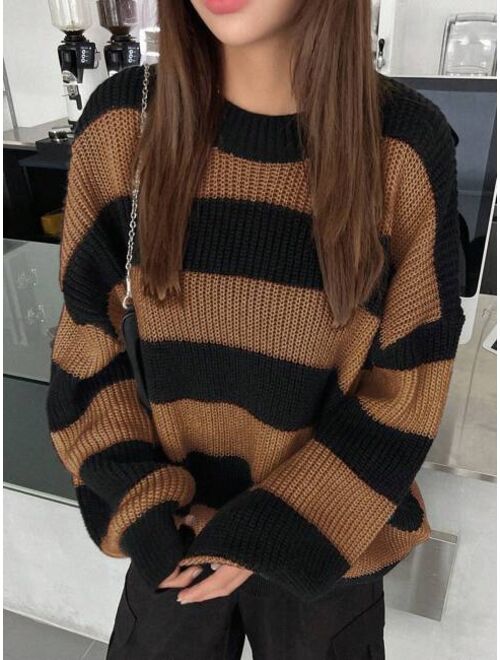 DAZY Striped Pattern Drop Shoulder Sweater