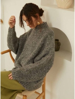 Knit Mix Mock Neck Drop Shoulder Sweater