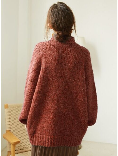 Knit Mix Mock Neck Drop Shoulder Sweater