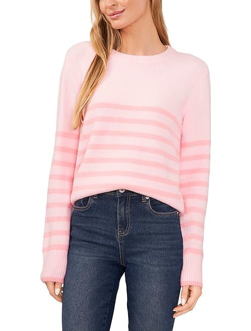 CeCe Cropped Striped Sweater