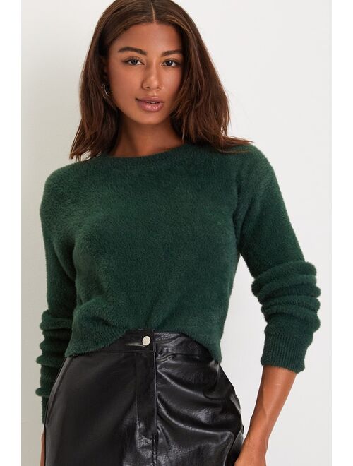 Lulus Chilly Moment Green Eyelash Knit Long Sleeve Sweater Top