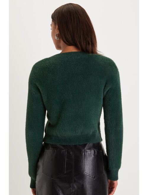 Lulus Chilly Moment Green Eyelash Knit Long Sleeve Sweater Top