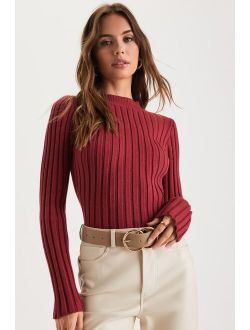 Snuggly Expression Magenta Ribbed Mock Neck Sweater Top