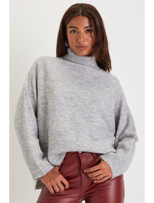 Lulus Chic Class Heather Grey Turtleneck Oversized Sweater