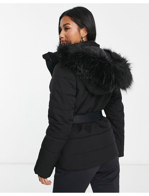 ASOS 4505 Petite ski belted jacket with faux fur hood