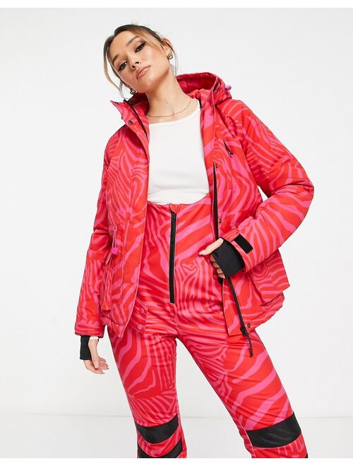 Liquorish Ski waterproof jacket in pink abstract print