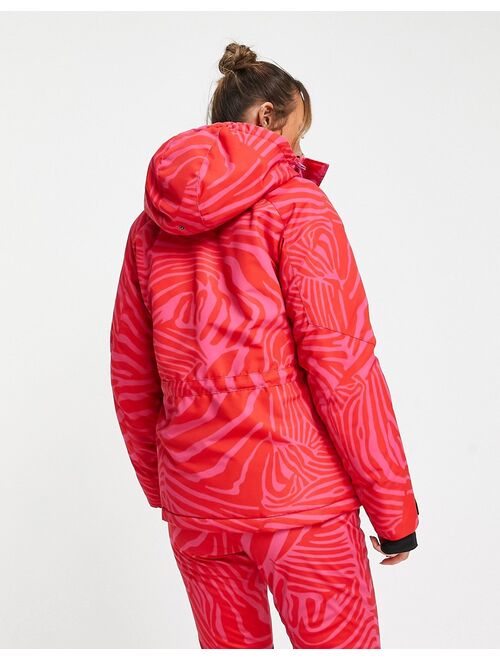 Liquorish Ski waterproof jacket in pink abstract print