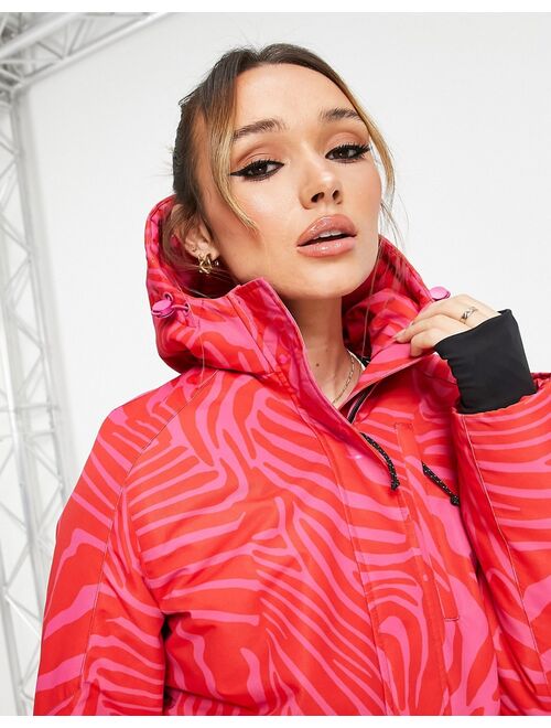 Liquorish Ski waterproof jacket in pink abstract print