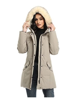 PUREMSX Hooded Winter Coat for Women, Water-resistant Thicken Warm Vegan Down Quilted Parka XS-XXL