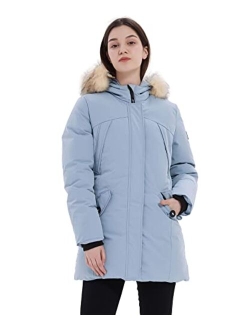 PUREMSX Hooded Winter Coat for Women, Water-resistant Thicken Warm Vegan Down Quilted Parka XS-XXL