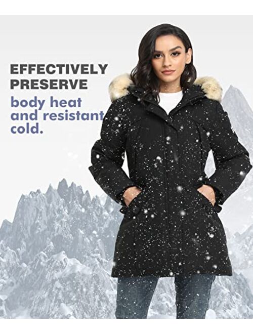 PUREMSX Hooded Winter Coat for Women, Water-resistant Thicken Warm Vegan Down Quilted Parka XS-XXL