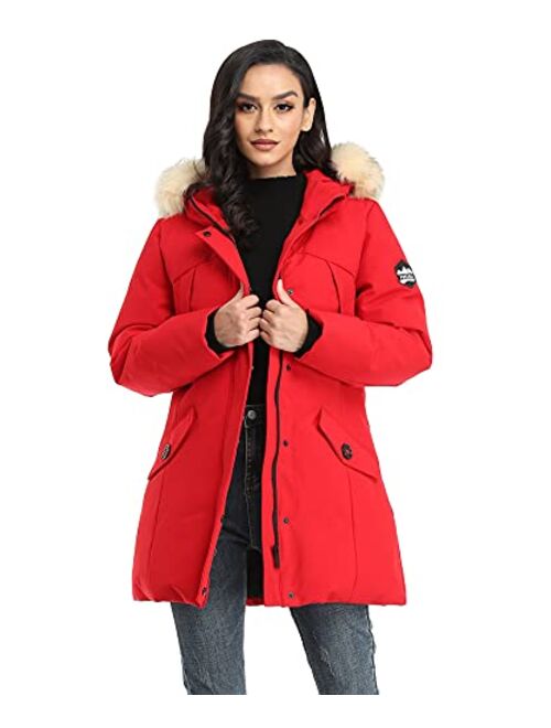 PUREMSX Hooded Winter Coat for Women, Water-resistant Thicken Warm Vegan Down Quilted Parka XS-XXL