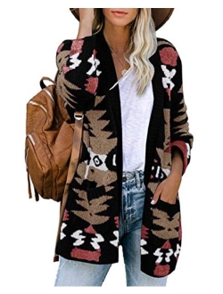 FERBIA Women Boho Cardigan Aztec Open Front Loose Slouchy Sweaters Tribal Long Sleeve Knitted Christmas Jacket Coat