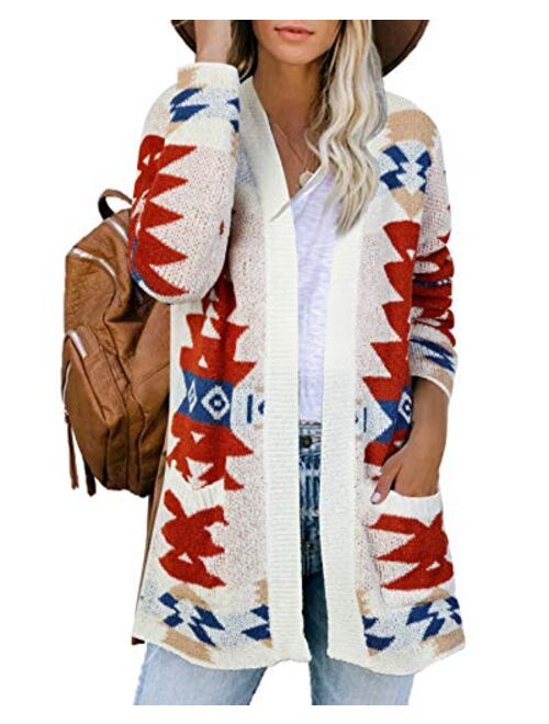 FERBIA Women Boho Cardigan Aztec Open Front Loose Slouchy Sweaters Tribal Long Sleeve Knitted Christmas Jacket Coat