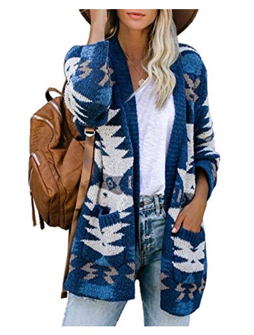 FERBIA Women Boho Cardigan Aztec Open Front Loose Slouchy Sweaters Tribal Long Sleeve Knitted Christmas Jacket Coat