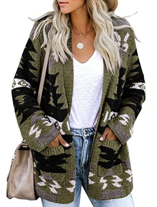 FERBIA Women Boho Cardigan Aztec Open Front Loose Slouchy Sweaters Tribal Long Sleeve Knitted Christmas Jacket Coat