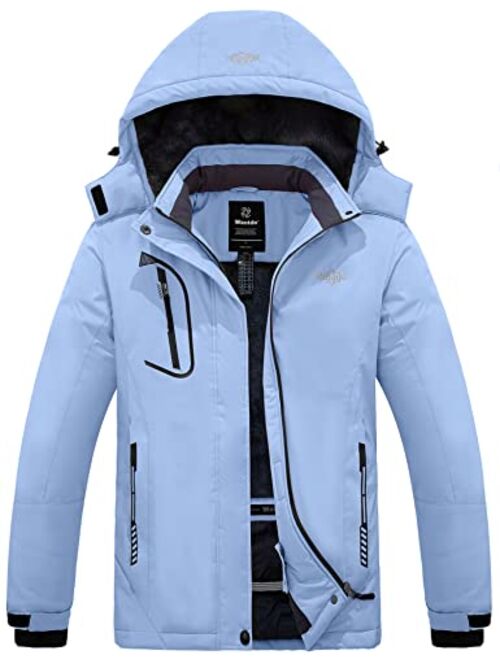 wantdo Women's Mountain Waterproof Ski Jacket Windproof Rain Jacket Winter Warm Hooded Coat