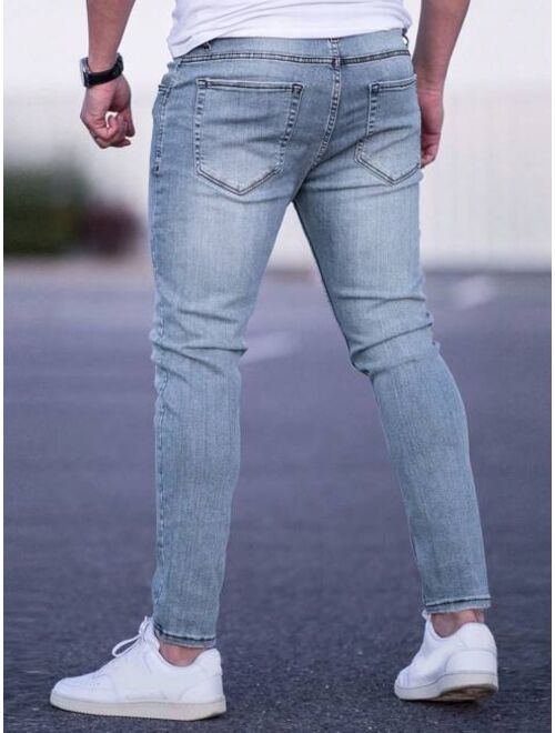 Shein Manfinity Homme Men Cotton Ripped Frayed Cat Scratch Skinny Jeans