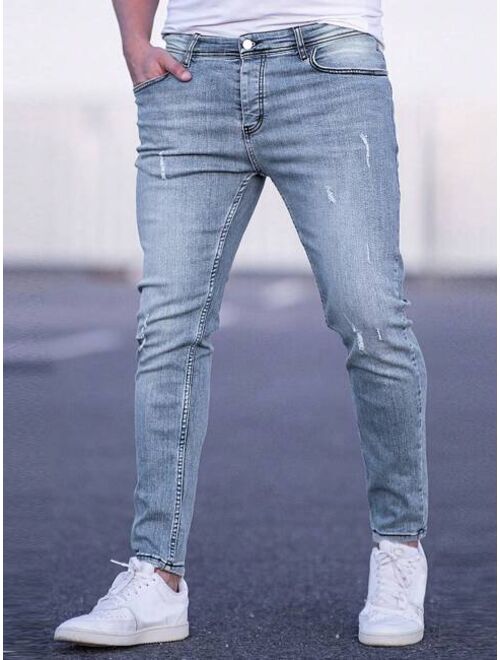 Shein Manfinity Homme Men Cotton Ripped Frayed Cat Scratch Skinny Jeans