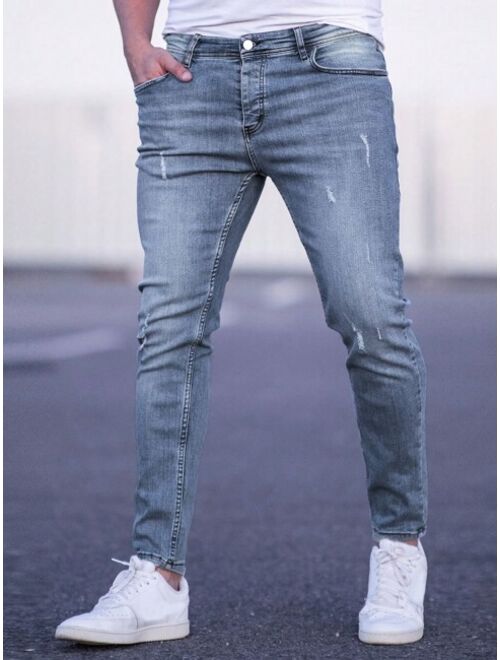 Shein Manfinity Homme Men Cotton Ripped Frayed Cat Scratch Skinny Jeans