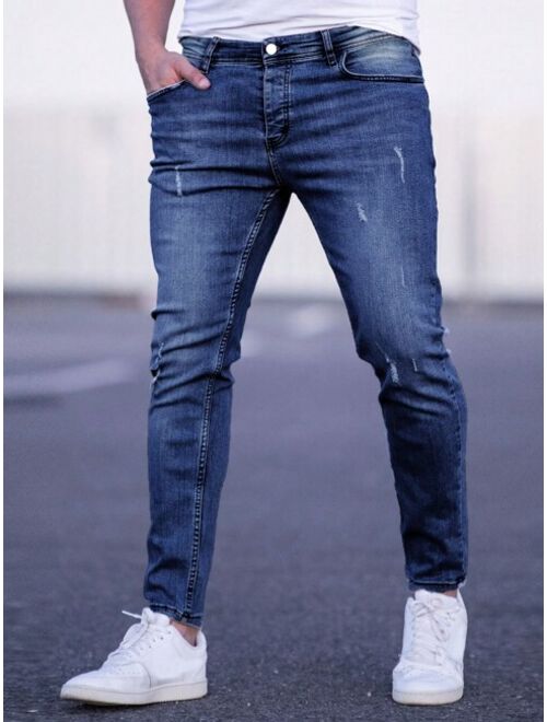 Shein Manfinity Homme Men Cotton Ripped Frayed Cat Scratch Skinny Jeans