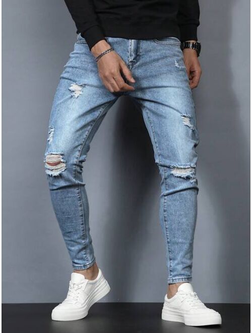 Shein Manfinity LEGND Men's Skinny Ripped Washed Denim Jeans