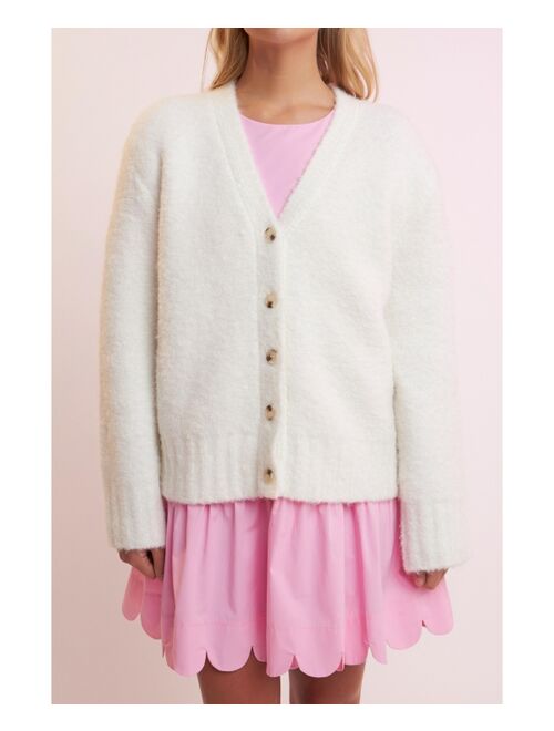 ENGLISH FACTORY Women's Fuzzy Button-Up Cardigan