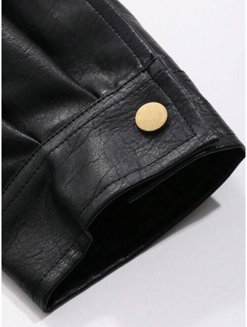 Dazy-Less Flap Pocket Drop Shoulder PU Leather Jacket