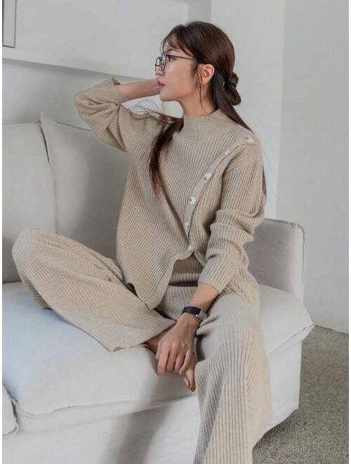 Dazy Star Women's Solid Color Ribbed Knit Sweater Two-Piece Set