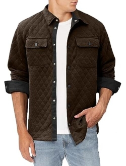 JMIERR Mens Quilted Shirt Jackets Casual Long Sleeve Snap Button Down Shirts with Pockets