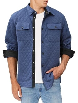 JMIERR Mens Quilted Shirt Jackets Casual Long Sleeve Snap Button Down Shirts with Pockets