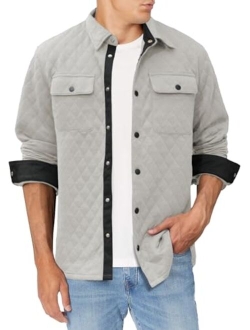 JMIERR Mens Quilted Shirt Jackets Casual Long Sleeve Snap Button Down Shirts with Pockets